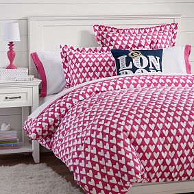 Sweethearts Flannel Duvet Cover, Pink Magenta