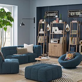 Boucle Twill Indigo Groovy Swivel Chair