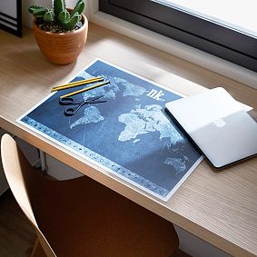 Indigo World Map Personalized Desk Mat