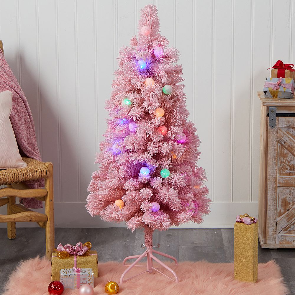 Pink Flocked Christmas Tree - 4ft