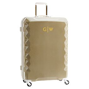 Luxe Hard-Sided Gold Glitter Checked Spinner Suitcase