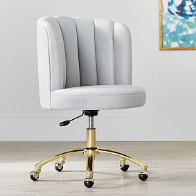 Lustre Velvet Silver Channel Stitch Swivel Desk Chair