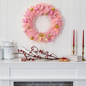 Pink Faux Christmas Wreath - 24&quot;