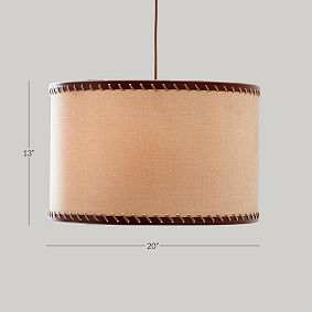 Linen And Leather Trim Drum Shade Pendant
