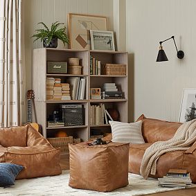 Faux Leather Caramel Modern Bean Bag Lounger Pouf