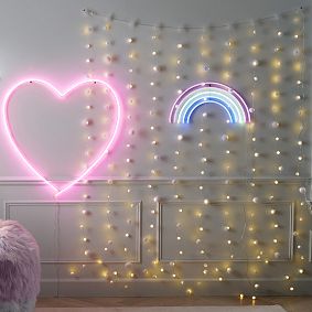 Iridescent Pom-Pom Curtain String Lights