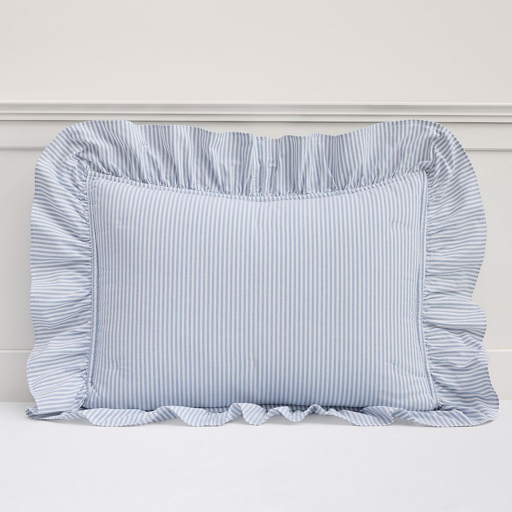 Washed Cotton Ruffle Stripe Standard Sham-Chambray Blue