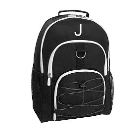 Color Block Black and White Backpack and Solid Black Slim Water Bottle Bundle