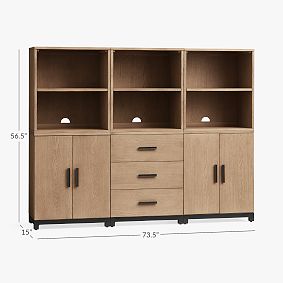 Kearny Wall Bookcase with Cubbies &amp; Mixed Cabinets (73.5")