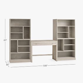 Stack Me Up Writing Desk &amp; Bookcase with Mixed Shelves Set (100")