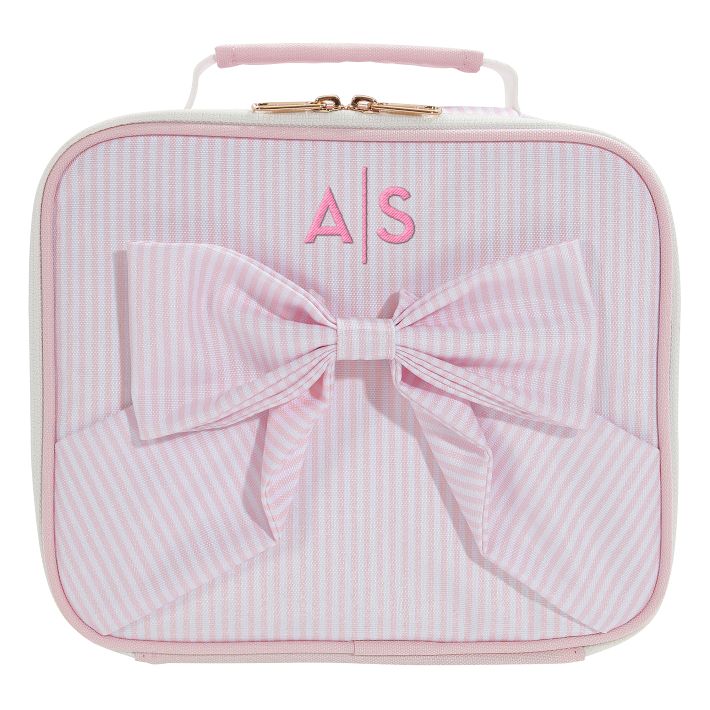 PJXTH Kids Backpack Set With Lunch Box - White Pink Ribbon Design School Bookbag For Girls & Boys