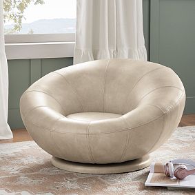 Faux Leather Bone Groovy Swivel Chair