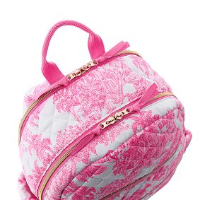Lilly Pulitzer Quilted Pink Toile Backpack &amp; Water Bottle Bundle