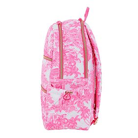 Lilly Pulitzer Quilted Pink Toile Backpack &amp; Water Bottle Bundle