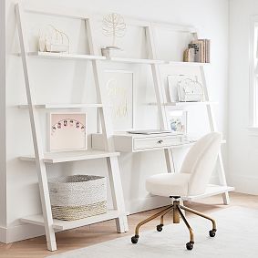 Beadboard Leaning Wall Desk &amp; Bookshelf Set (88.5")
