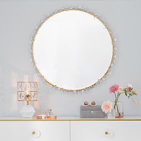 Monique Lhuillier Crystal Flower Framed Round Mirror (36&quot;)