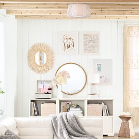 White Rattan Flush Mount (16")