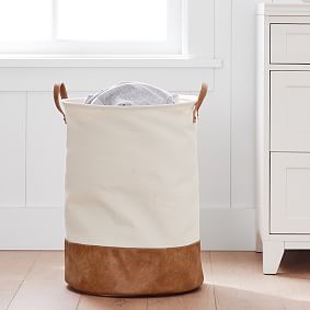 Vegan Leather-Trim Canvas Bins