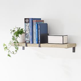 Wooden Shelf With Metal Bookend Sliders- Brushed Fog/Black