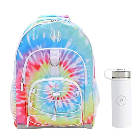Rainbow Tie-Dye Backpack and Solid White Slim Water Bottle Bundle