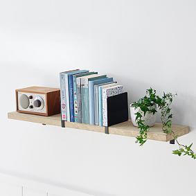 Wooden Shelf With Metal Bookend Sliders- Brushed Fog/Black