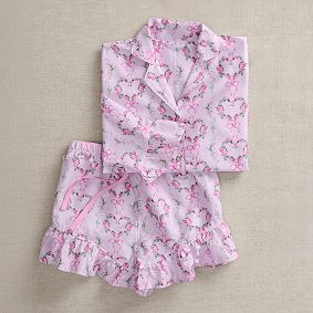 LoveShackFancy Floral Heart Sateen Pajama Short Set