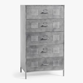 Open Box: Locker 5-Drawer Tall Dresser (29"W x 19"D) - Gray Metal