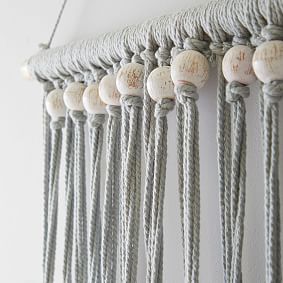 Gray Tassel &amp; Wood Beaded Wall Hanging