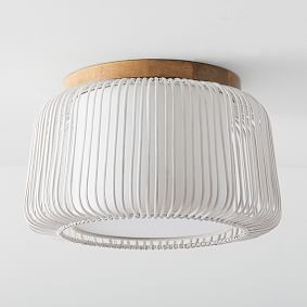 White Rattan Flush Mount (16")