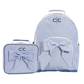 Gear-Up Le Petit Blue Bow Backpack &amp; Cold Pack Lunch Box Bundle