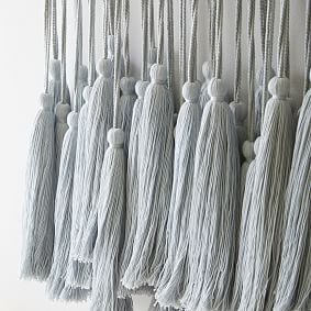 Gray Tassel &amp; Wood Beaded Wall Hanging