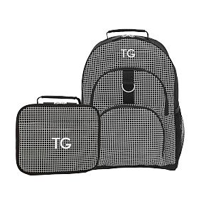 Gear-Up Reflective Grid Black Backpack &amp; Cold Pack Lunch Box Bundle