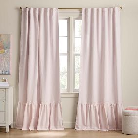 Belgian Linen Ruffle Pinstripe Blackout Curtain
