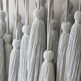 Gray Tassel &amp; Wood Beaded Wall Hanging