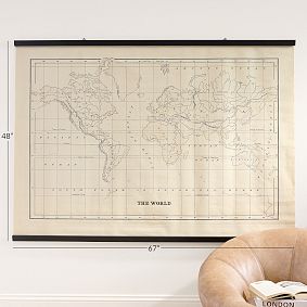 World Map Framed Tapestry (67"x48")