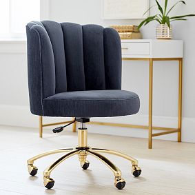 Lustre Velvet Dusty Indigo Channel Stitch Swivel Desk Chair