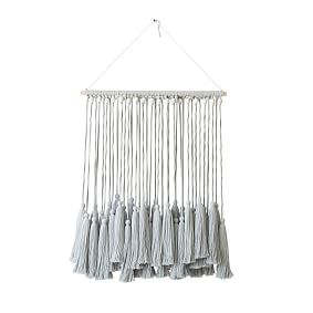 Gray Tassel &amp; Wood Beaded Wall Hanging