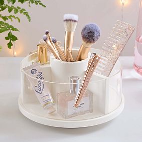 Open Box: Wood &amp; Acrylic Storage Spinner - Simply White