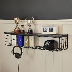 Metal Grid Shelf with Hooks (36")