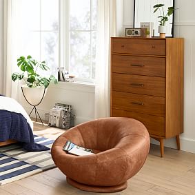 Faux Leather Caramel Groovy Swivel Chair