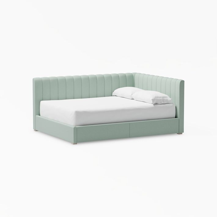 Avalon Upholstered Corner Storage Bed, Full, Lustre Velvet Light Pool