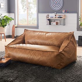 Double Faux Leather Caramel Modern Bean Bag Lounger