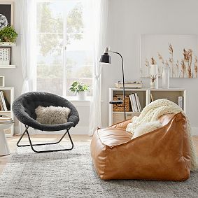 Double Faux Leather Caramel Modern Bean Bag Lounger