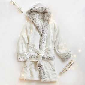 Leopard Faux-Fur Trim Hooded Robe