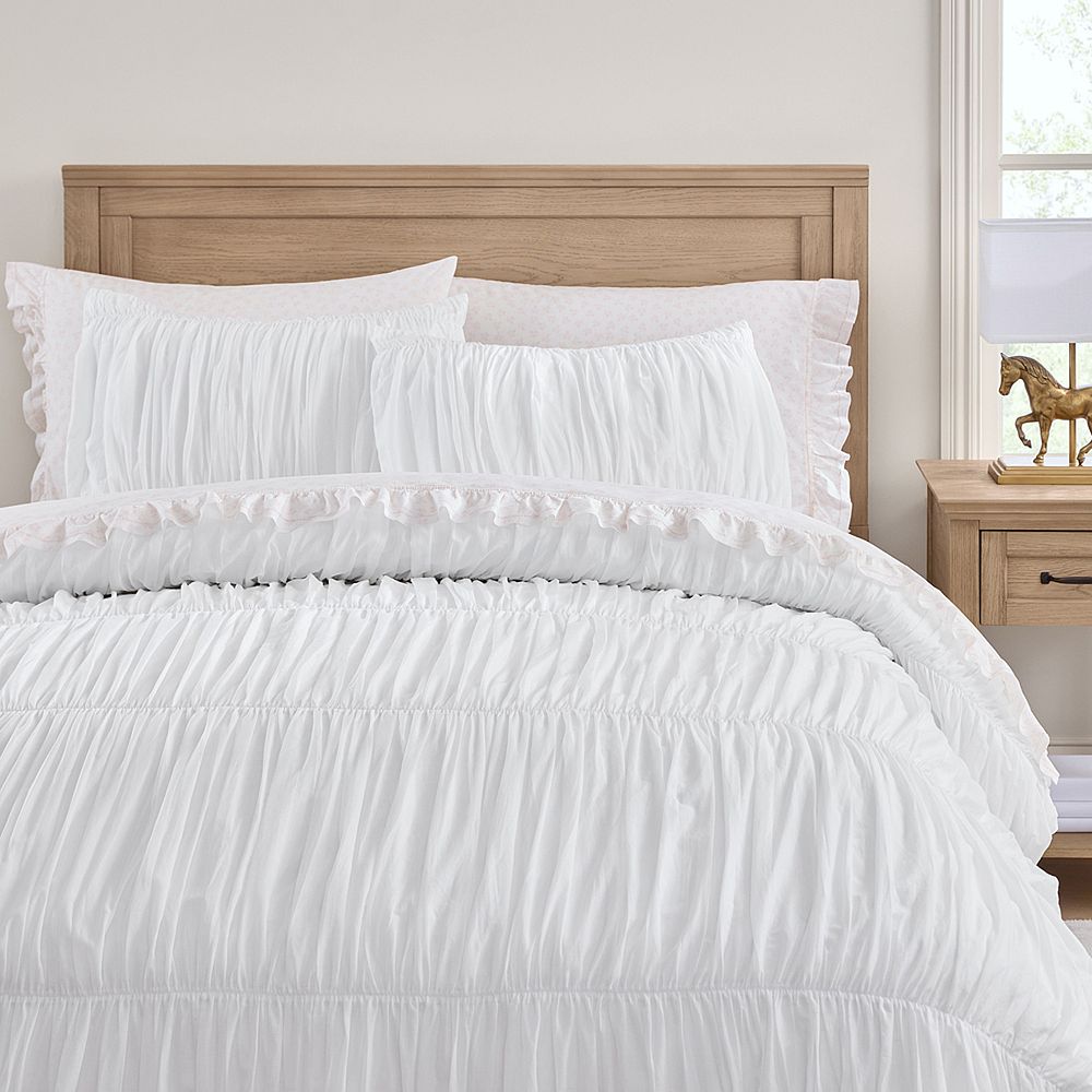 Voile Ruched Duvet Cover & Shams - Full/Queen, Ivory