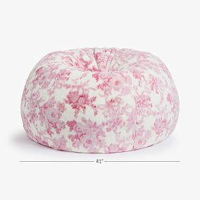 Large LoveShackFancy Floral Damask Faux Fur Bean Bag Chair Slipcover Only