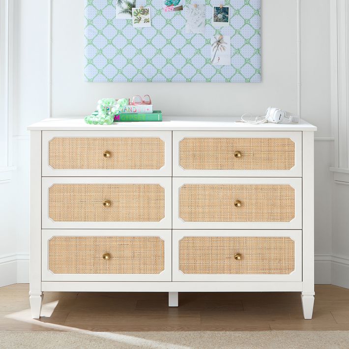 Auburn 6 Drawer Caned Dresser, Simply White Auburn 6 Drawer Caned Dresser, Simply White