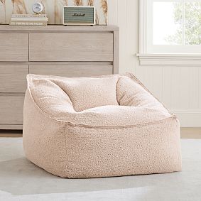 Large Low Pile Faux Fur Pale Blush Modern Bean Bag Lounger