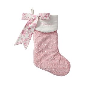 Open Box: LoveShackFancy Sequin Stocking w/ Damask Bow - Pink