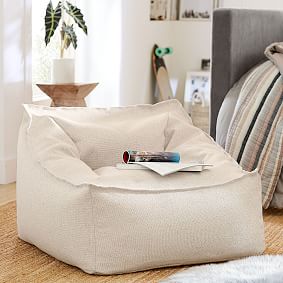 Large Tweed Ivory Modern Bean Bag Lounger